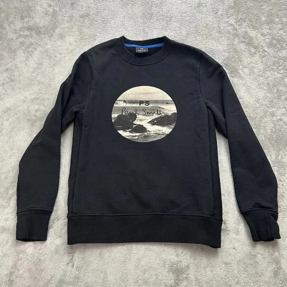 PS Paul Smith Sweatshirt Mens Small Logo Print Organic Cotton Black Pullover - Picture 1 of 8